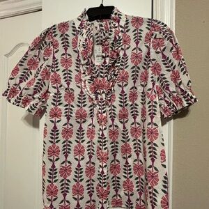 J. Crew Factory Red and Green Leaf Print Blouse